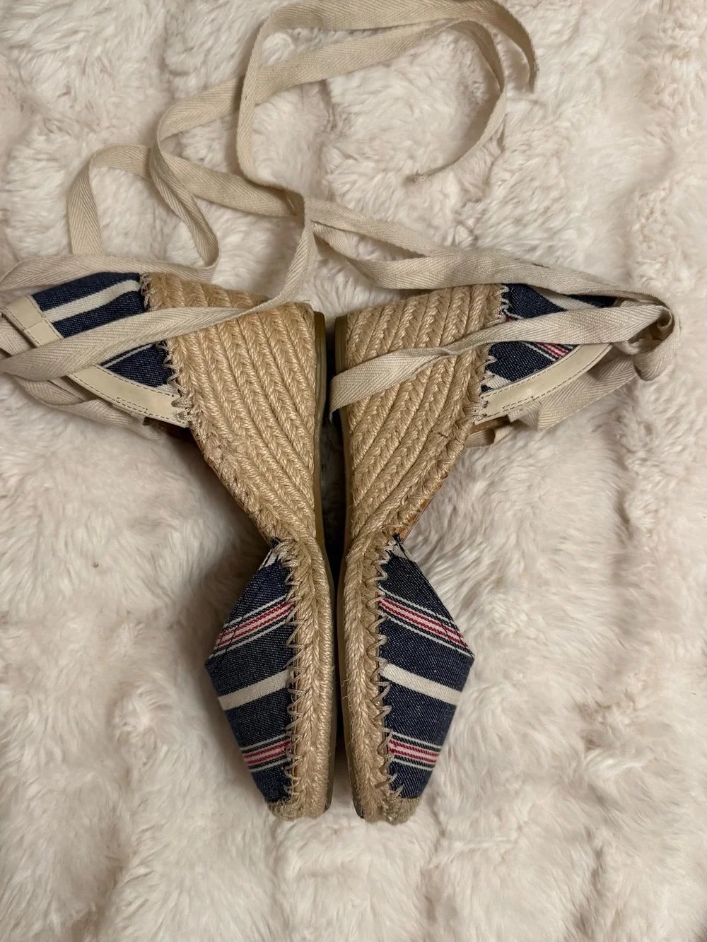 Sam Edelman Patsy Espadrille Lace-Up Wrap around wedge size 8 Fabric & Leather